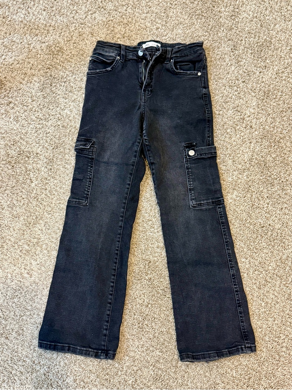 Zara Black Cargo Wide-Leg Kids Jeans Size 13-14